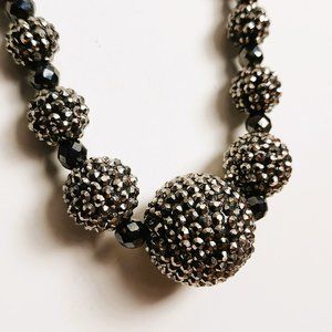 Necklace & Matching Earrings of Vintage "Hematite" & Antique Silver Dipped Glass